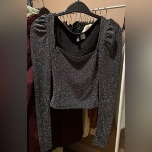 H&M Black Sparkle Long Sleeve Blouse